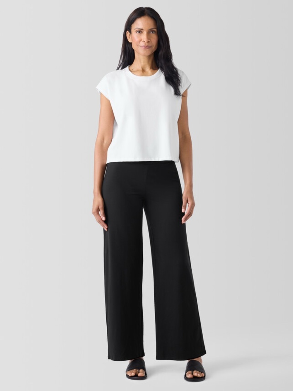 Eileen Fisher Pima Cotton Stretch Jersey Wide-Leg Pant black medium lounge cozy